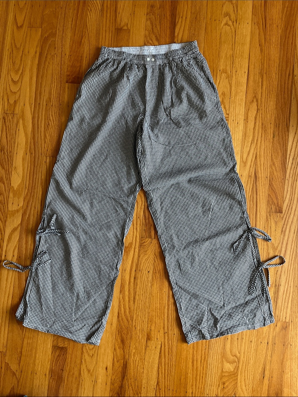 aerie Black & White Gingham Loose Linen Pants